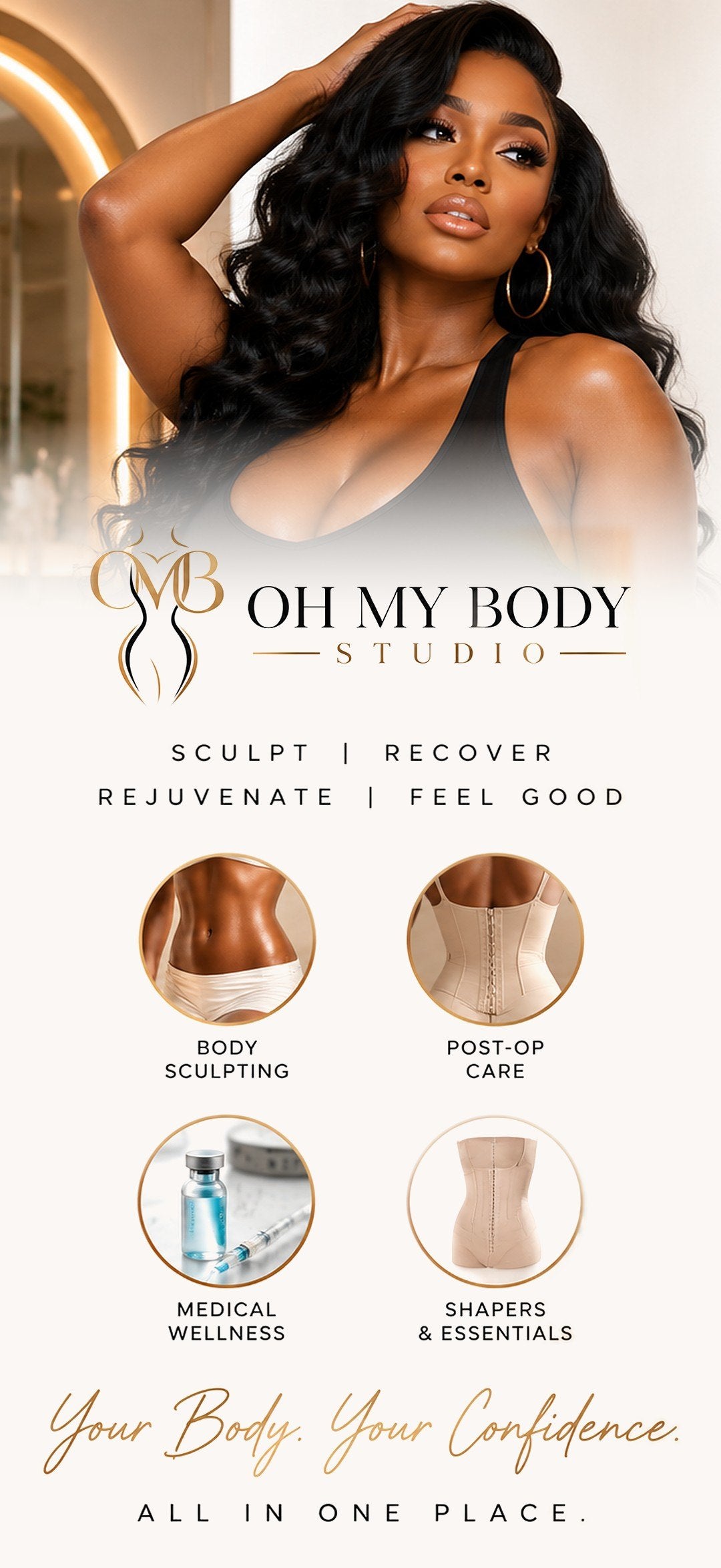 Oh My Body Studio — Sculpt, Recover, Rejuvenate, Feel Good. Body sculpting, post-op care, medical wellness, shapers and essentials. Your body. Your confidence. All in one place.