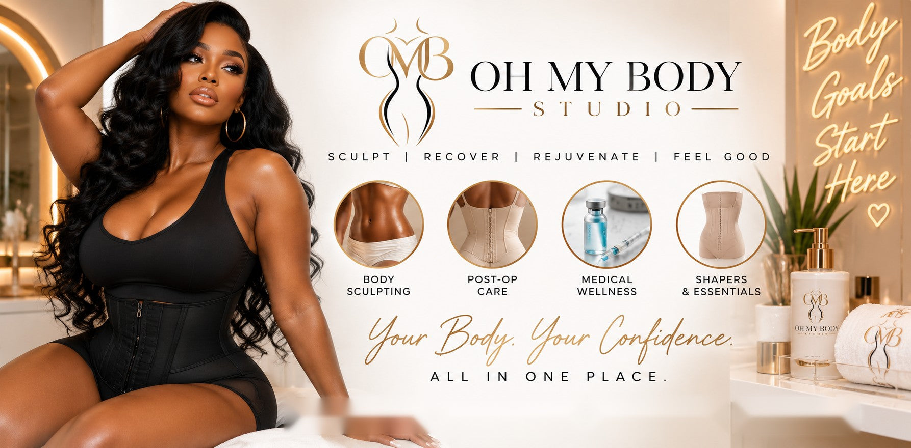 Oh My Body Studio — Sculpt, Recover, Rejuvenate, Feel Good. Body sculpting, post-op care, medical wellness, shapers and essentials. Your body. Your confidence. All in one place.